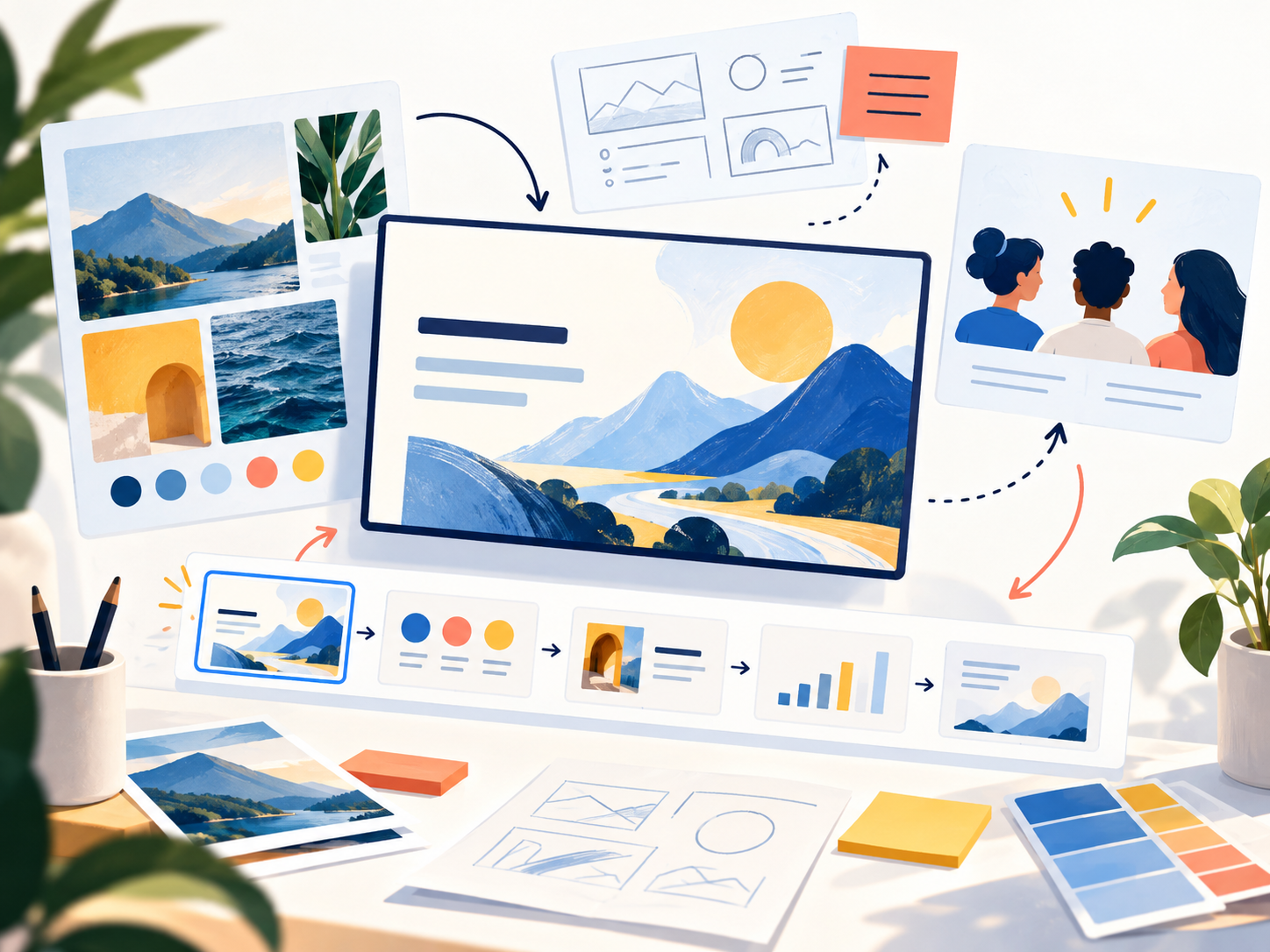 Illustration of selected narrative materials becoming a deck outline
