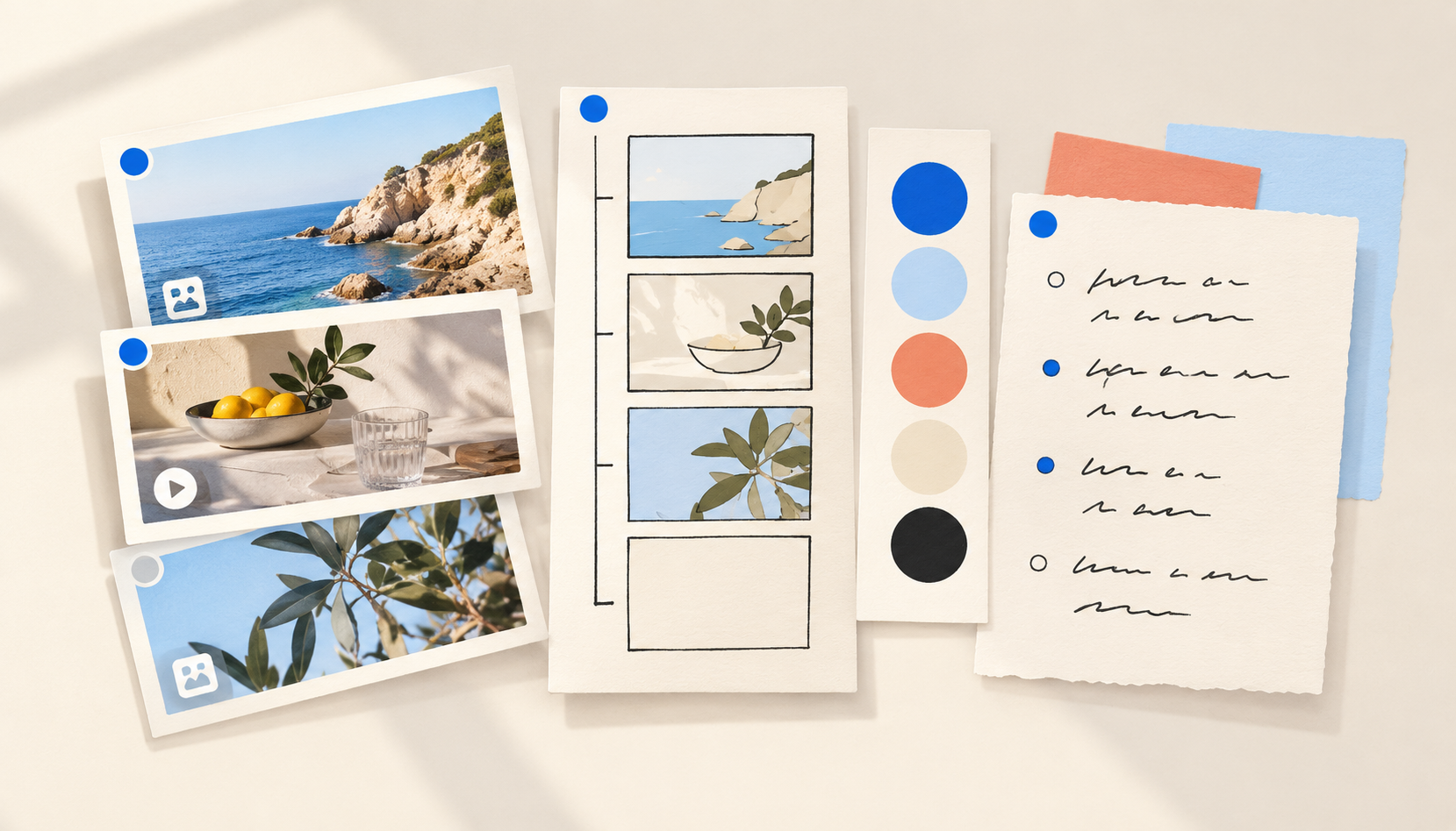 Illustration of references becoming a selected content brief and storyboard