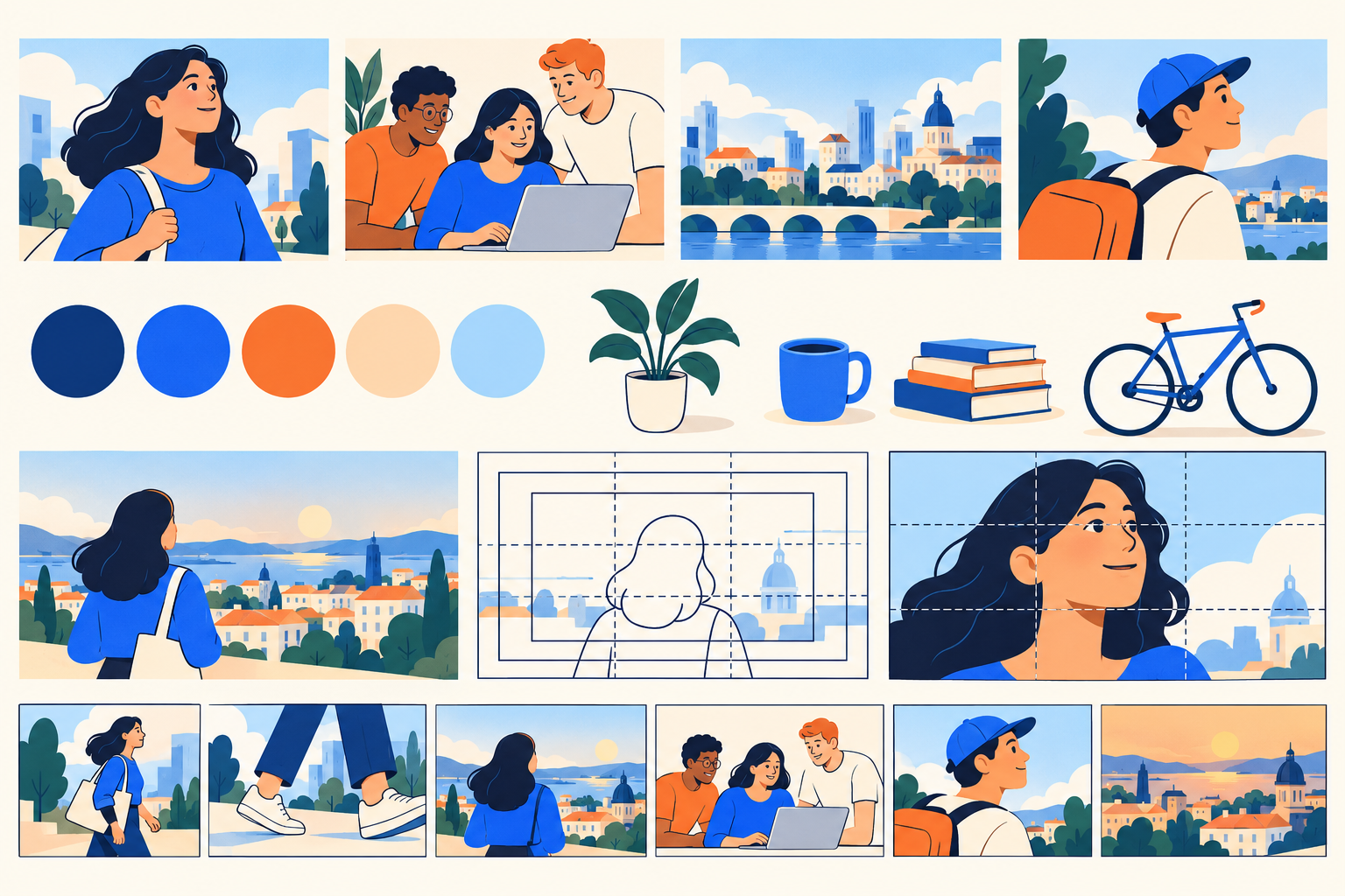 Illustrated board of selected visual direction for an AI-video task