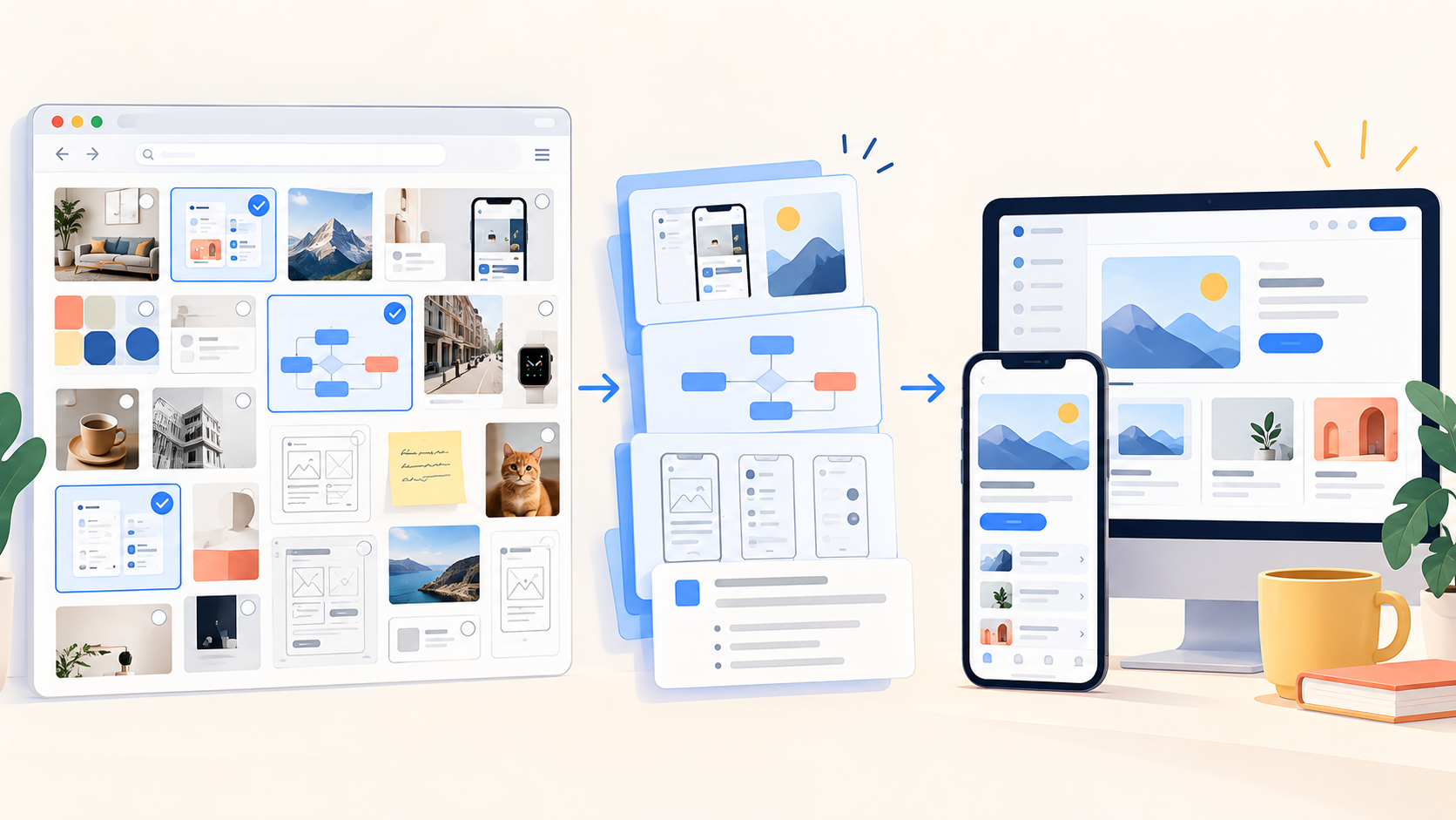 选定的 UI/UX 参考整理为任务上下文和响应式界面的插画